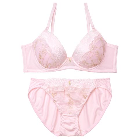 フルールガーリーフリル育乳脇高ブラジャー&フルバックショーツ［激売れ］(ピンク-A70/ショーツM)