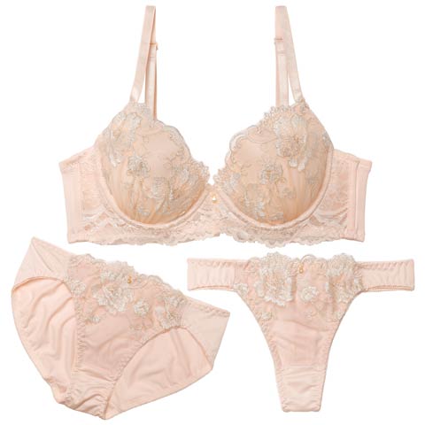 12/29新作!【3点セット】ロマンティックシャイニーブルーム育乳脇高ブラジャー&フルバック&Tバックショーツ［大人気］(ピンク-A70/ショーツM)