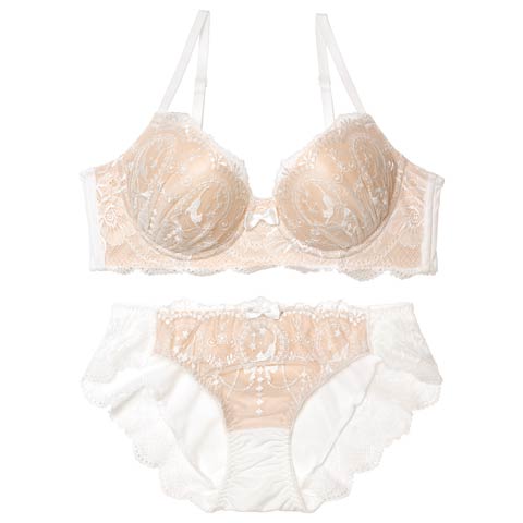 1/16新作!ヌーディーレースキャット育乳脇高ブラジャー&フルバックショーツ［激売れ］(ホワイト-A70/ショーツM)