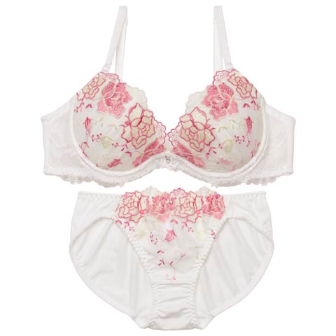 11/27再販!ブリリアントブロッサムレースブラジャー&フルバックショーツ［激売れ］(ホワイト-A70/ショーツM)
