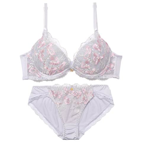 3/16新作!フローラルシアーメロウ育乳脇高ブラジャー&フルバックショーツ［激売れ］(ライトグレー-A70/ショーツM)
