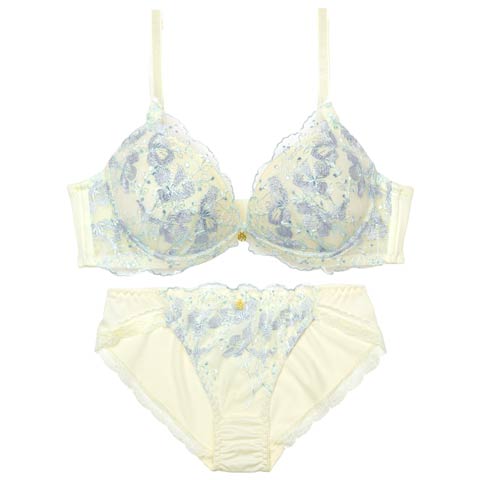 3/16新作!フローラルシアーメロウ育乳脇高ブラジャー&フルバックショーツ［激売れ］(イエロー-A70/ショーツM)