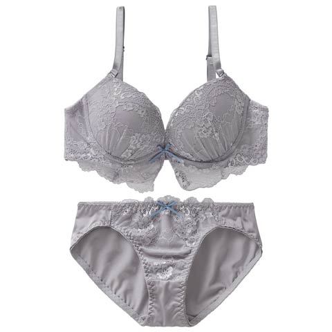 4/8新作!フローラルアンダーレースブラジャー&フルバックショーツ［激売れ］(グレー-A70/ショーツM)