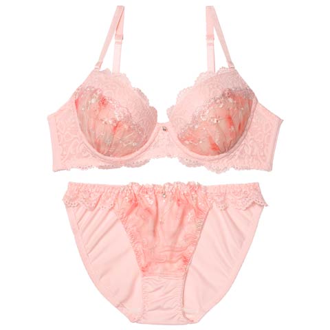 【EFサイズ】ブルームレースグラデーションブラジャー&フルバックショーツ［大人気］［限定2］［L］(ピンク-E65/ショーツM)