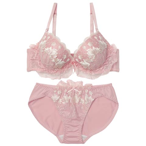 12/8新作!エレガンスフリルフラワーブラジャー&フルバックショーツ［激売れ］(ピンク-A70/ショーツM)