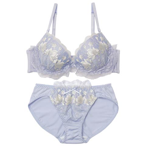 12/8新作!エレガンスフリルフラワーブラジャー&フルバックショーツ［激売れ］(ブルーグレー-A70/ショーツM)
