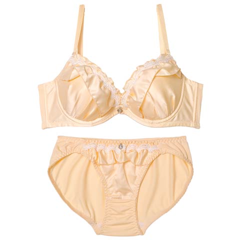 11/5新作!サテンフリルアーチ育乳脇高ブラジャー&フルバックショーツ［激売れ］(オレンジ-A70/ショーツM)