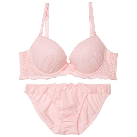 11/10新作!【EFサイズ】パステルフェミニンレーシィ育乳脇高ブラジャー&フルバックショーツ［大人気］(ピンク-E65/ショーツM)