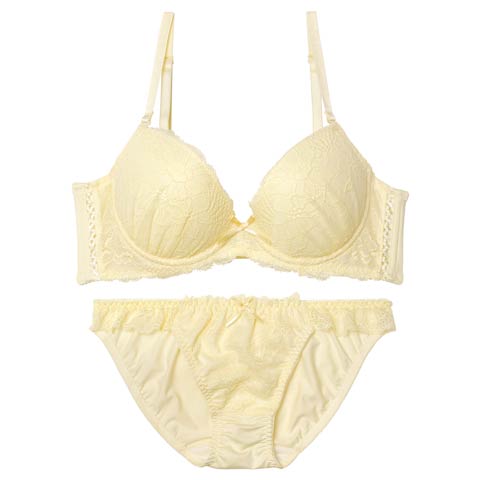 11/10新作!【EFサイズ】パステルフェミニンレーシィ育乳脇高ブラジャー&フルバックショーツ［大人気］(イエロー-E65/ショーツM)