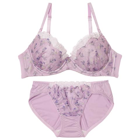 11/3新作!【EFサイズ】フェミニンメロウブロッサムブラジャー&フルバックショーツ［大人気］(パープル-E65/ショーツM)