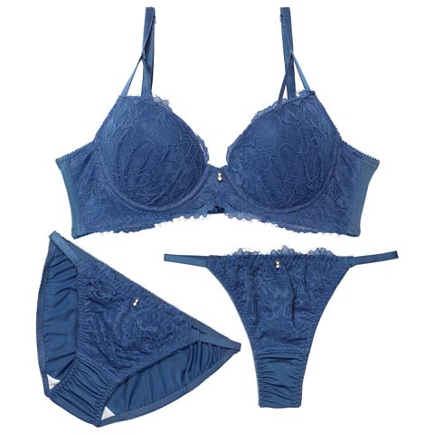 4/10新作!【3点セット】【GHIサイズ】ディープアイラッシュレース育乳脇高ブラジャー&フルバック&Tバックショーツ［大人気］［L］(ブルー-G65/ショーツM)