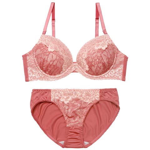 12/22新作!フェミニンダブルレーシィブラジャー＆フルバックショーツ［激売れ］(テラコッタ-A70/ショーツM)