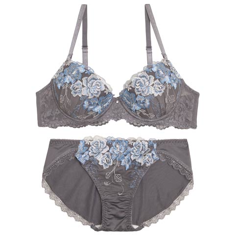 10/13新作!【EFサイズ】グレイスローズブルームブラジャー&フルバックショーツ［大人気］(グレー-E65/ショーツM)