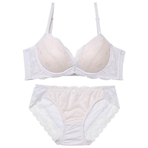 2/13新作!シアーカシュクールレース育乳脇高ブラジャー&フルバックショーツ［激売れ］(ライトグレー-A70/ショーツM)