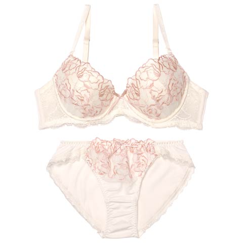 2/9新作!エレガントチュールブロッサムブラジャー&フルバックショーツ［激売れ］(アイボリー-A70/ショーツM)