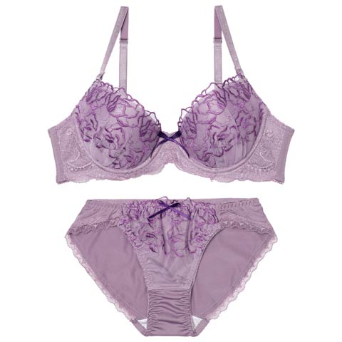 2/9新作!エレガントチュールブロッサムブラジャー&フルバックショーツ［激売れ］(パープル-A70/ショーツM)
