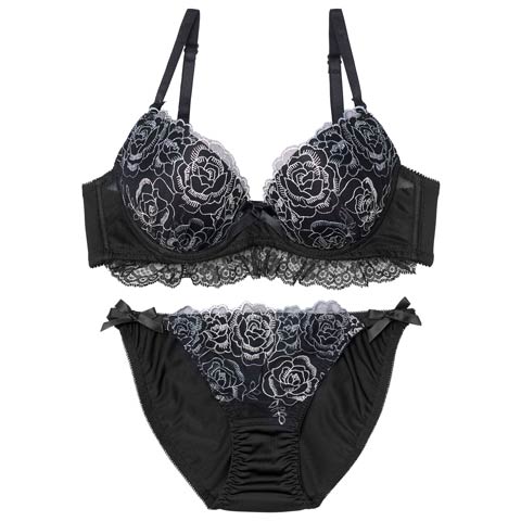 1/23新作!クラシックフェミニンロゼブラジャー&フルバックショーツ［激売れ］(ブラック-A70/ショーツM)