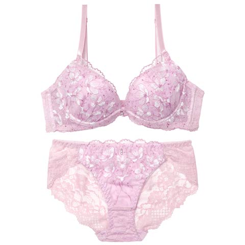3/20新作!フェアリーフルールレース育乳脇高ブラジャー&バック透けフルバックショーツ［激売れ］(ラベンダー-A70/ショーツM)
