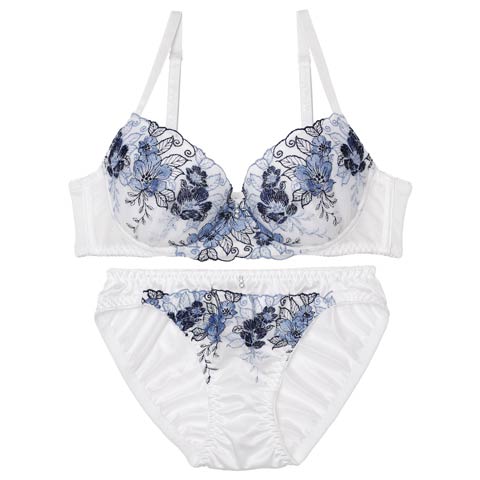 11/17新作!【EFサイズ】エレガントビビットブルームブラジャー&フルバックショーツ［大人気］(ホワイト-E65/ショーツM)