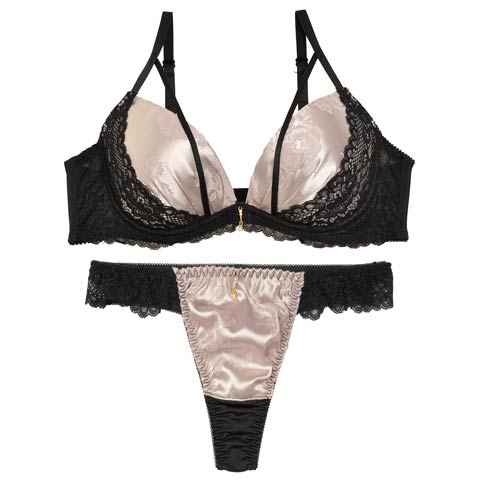 1/22再販!【三上悠亜着用】グロスフラワーストリングサイドレースブラジャー&Tバックショーツ［激売れ］(グレー-A70/ショーツM)