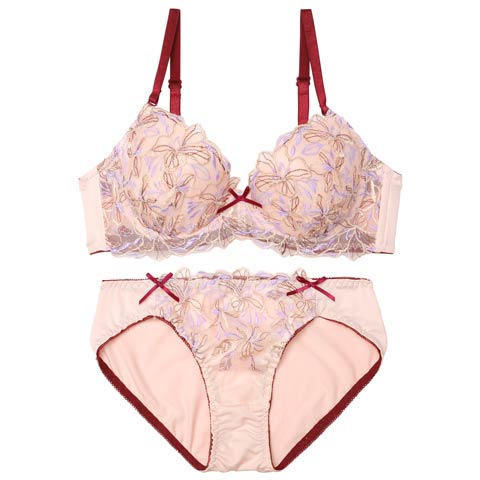 4/24新作!チュールエンブロイダリーフラワーブラジャー&フルバックショーツ［激売れ］(ピンク-A70/ショーツM)