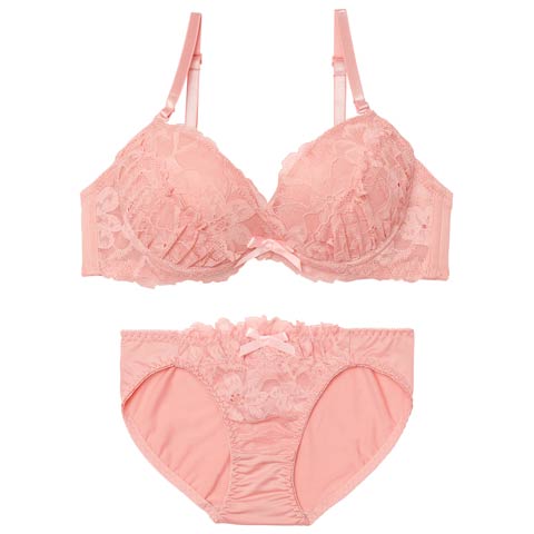 2/18新作!【EFサイズ】スウィートカシュクールレースブラジャー&フルバックショーツ［大人気］(ピンク-E65/ショーツM)