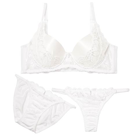 4/17新作!【三上悠亜着用】【3点セット】エレガントグロウレース育乳脇高ブラジャー&フルバック&Tバックショーツ［大人気］(ホワイト-A70/ショーツM)