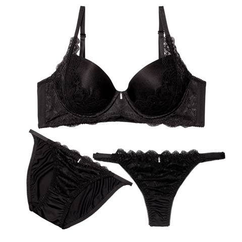 4/17新作!【三上悠亜着用】【3点セット】エレガントグロウレース育乳脇高ブラジャー&フルバック&Tバックショーツ［大人気］(ブラック-A70/ショーツM)