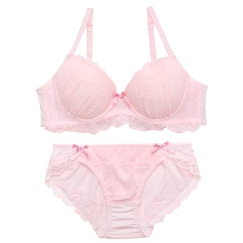 4/24新作!ピュアリボンフリルレースブラジャー&フルバックショーツ［激売れ］(ピンク-A70/ショーツM)