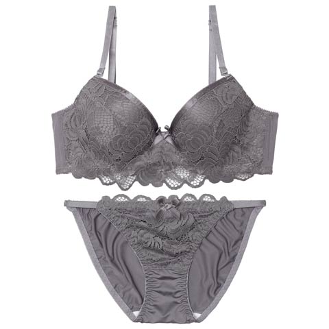 4/1新作!エレガントレーシィロゼ育乳脇高ブラジャー&フルバックショーツ［激売れ］(グレー-A70/ショーツM)