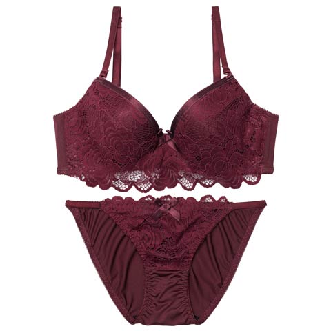 4/1新作!エレガントレーシィロゼ育乳脇高ブラジャー&フルバックショーツ［激売れ］(ボルドー-A70/ショーツM)