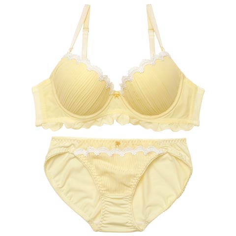 3/2新作!クラシカルプリーツフリルブラジャー&フルバックショーツ［激売れ］(イエロー-A70/ショーツM)