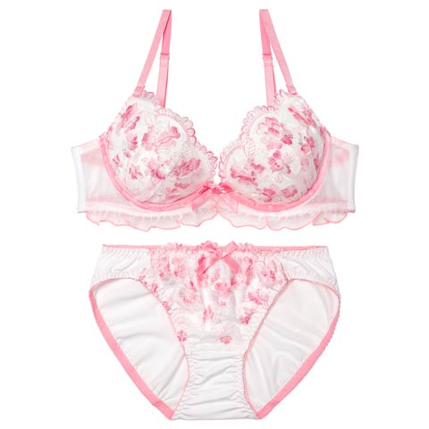 4/13新作!キュートフラワーフリルブラジャー&フルバックショーツ［激売れ］(ピンク-A70/ショーツM)
