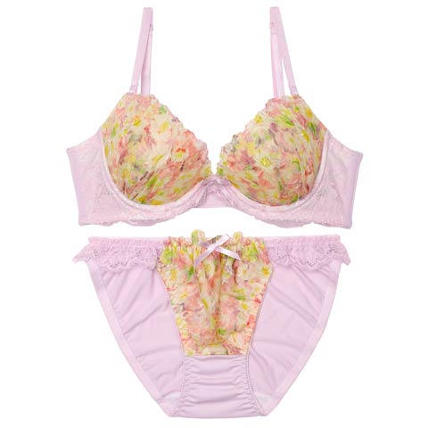 4/17新作!スウィートフラワーガーデン育乳脇高ブラジャー&フルバックショーツ［激売れ］(ラベンダー-A70/ショーツM)