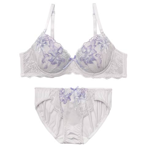3/30新作!シャイニーフローラルメロウブラジャー&フルバックショーツ［激売れ］(グレー-A70/ショーツM)