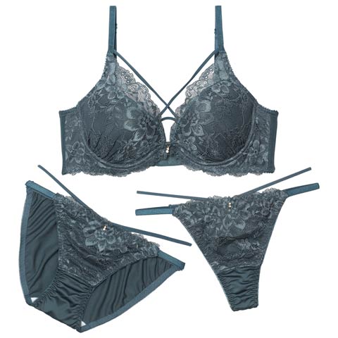 クラッシーチュールローズブラジャー&フルバック&Tバックショーツ