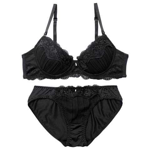 3/9新作!【EFサイズ】ミステリアスブルームレースブラジャー＆フルバックショーツ［大人気］(ブラック-E65/ショーツM)