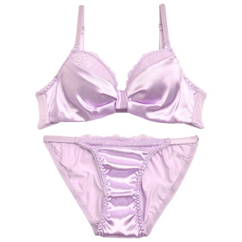 スイートサテンリボンレースブラジャー&フルバックショーツ(ラベンダー-B70/ショーツM)