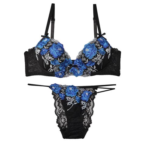 ビビッドフルブルームブラジャー&バック透けハーフバックショーツ(ネイビー-B70/ショーツM)