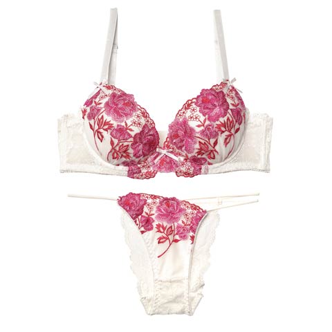 ビビッドフルブルームブラジャー&バック透けハーフバックショーツ(レッド-B70/ショーツM)