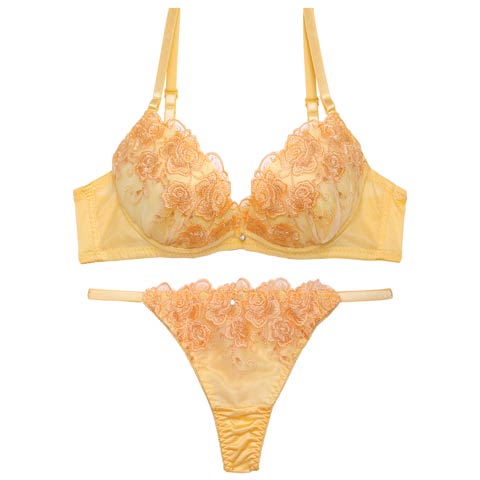 パステルブルームローズブラジャー&Tバックショーツ［激売れ］(イエロー-A70/ショーツM)