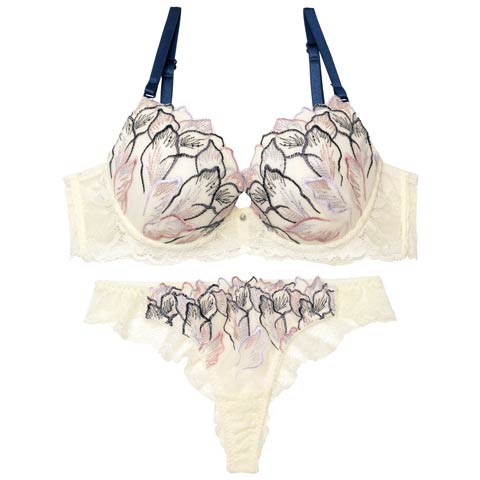 フローラルシックエンブロイダリーブラジャー&バック透けTバックショーツ［激売れ］(オフホワイト-A70/ショーツM)