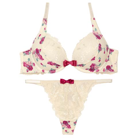 スウィートロゼットガーデンブラジャー&Tバックショーツ［激売れ］［週替］(オフホワイト-B65/ショーツM)