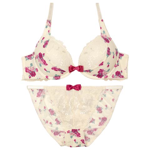 【EFサイズ】スウィートロゼットガーデンブラジャー&フルバックショーツ［大人気］(オフホワイト-E70/ショーツM)