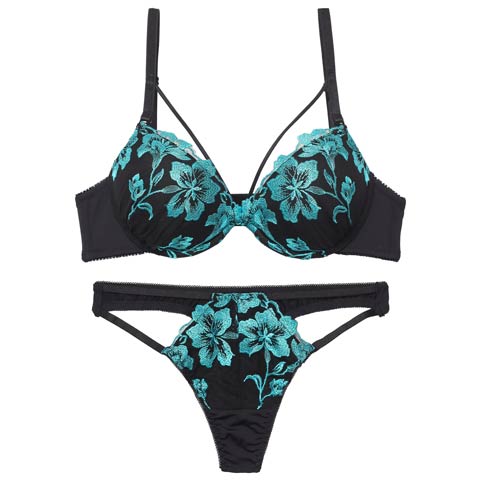 シャドウブルームカットストリングブラジャー&Tバックショーツ［激売れ］(グリーン-B65/ショーツM)