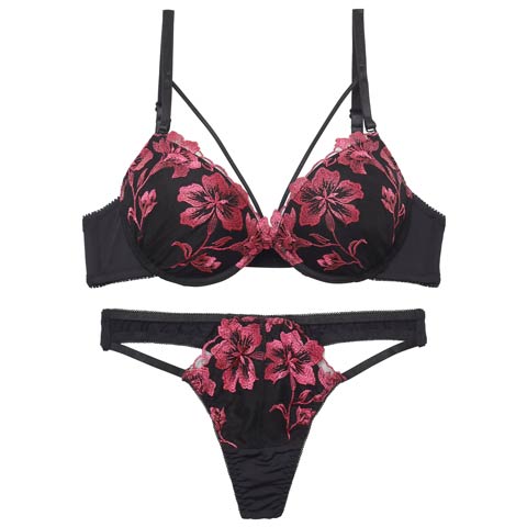 シャドウブルームカットストリングブラジャー&Tバックショーツ［激売れ］(ピンク-B65/ショーツM)