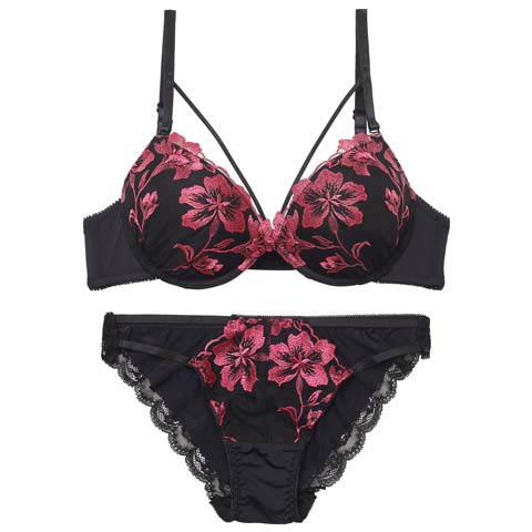 【EFサイズ】シャドウブルームカットストリングブラジャー&フルバックショーツ［大人気］［均一セール］［12H限定2］(ピンク-E70/ショーツM)