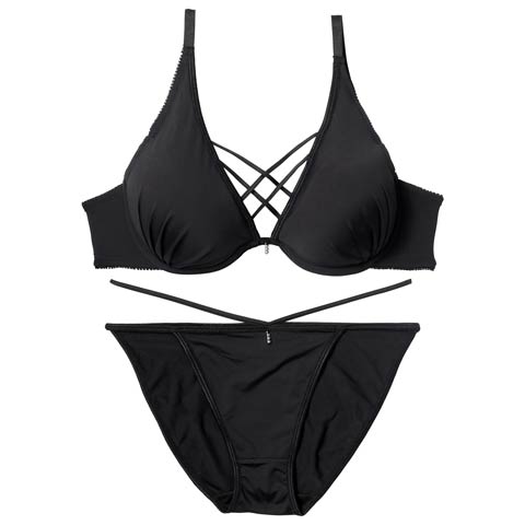 センシュアルクロスコードブラジャー&フルバックショーツ［激売れ］(ブラック-B65/ショーツM)