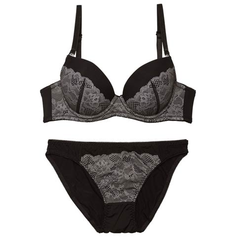 【EFサイズ】プリンセスマットレーシィブラジャー&フルバックショーツ［大人気］(ブラック-E70/ショーツM)