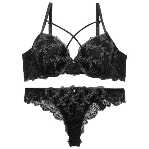 メルティパピヨンコードブラジャー&バック透けTバックショーツ［激売れ］(ブラック-A70/ショーツM)